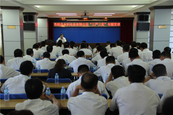 6月5日，蒼梧縣水利電業(yè)有限公司開展 “三嚴三實”專題教育黨課暨黨風廉政教育培訓，黨課邀請蒼梧縣人民檢察副檢察長莫孔文為